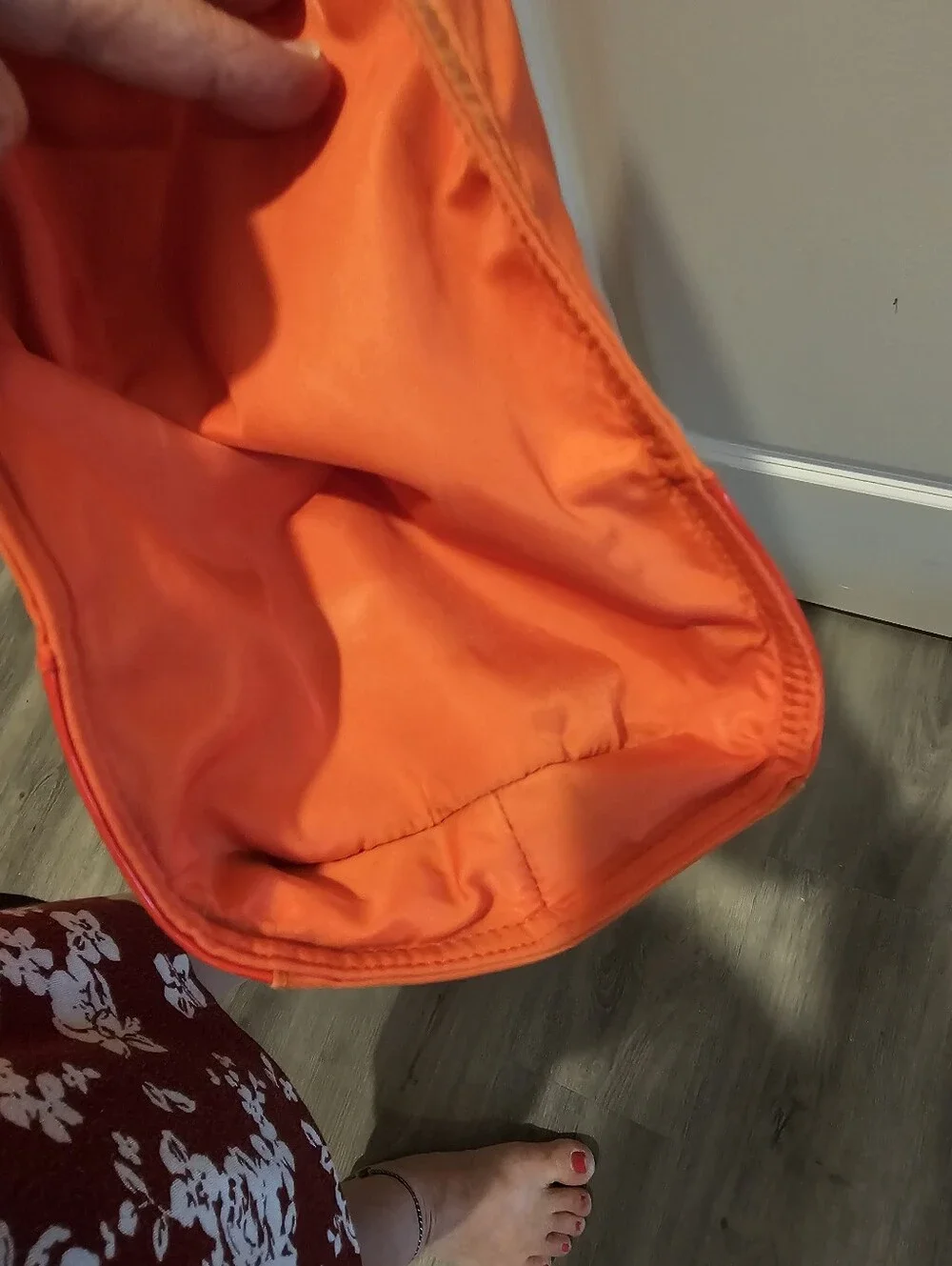 Tory Burch Bright Orange Nylon Tote with Glossy Trim
